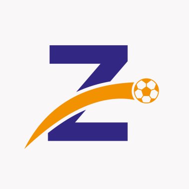 Hareket eden futbol ikonlu Z harfi üzerinde futbol logosu. Futbol Logosu Şablonu