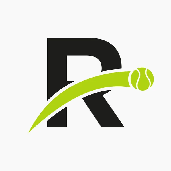 移動テニスボールアイコン付き文字R上のテニスロゴ テニスロゴテンプレート — ストックベクタ