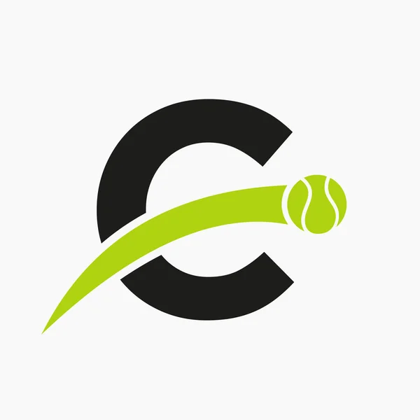 Hareket Eden Tenis Topu Ikonlu Harfi Üzerinde Tenis Logosu Tenis — Stok Vektör