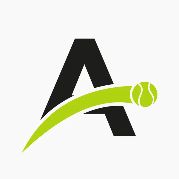 Logotipo Tenis Letra Con Icono Pelota Tenis Movimiento Plantilla Logotipo — Vector de stock