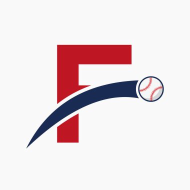Hareketli Beyzbol Simgesi olan F harfinin üzerine beysbol logosu. Beyzbol Logosu Şablonu