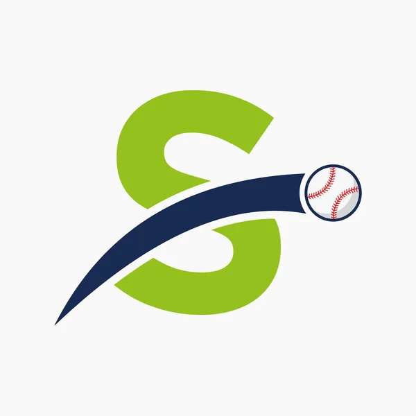 Logo Del Baseball Sulla Lettera Con Icona Del Baseball Movimento — Vettoriale Stock