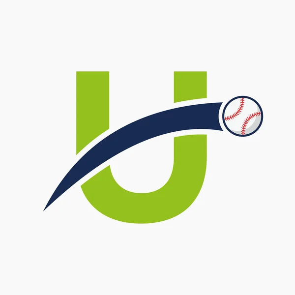 野球のアイコンを移動する文字U上のロゴ 野球ロゴタイプテンプレート — ストックベクタ