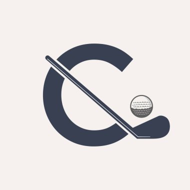 C harfi hokey turnuvası logosu. Buz Hokeyi Rozeti Logo Şablonu