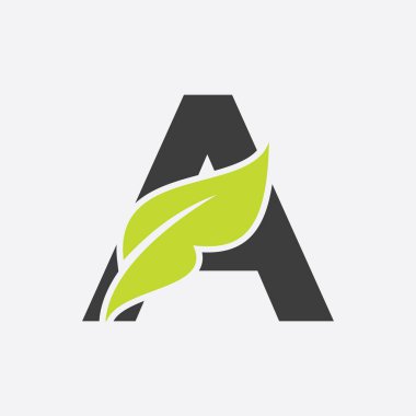 Yaprak Logosu Harfi. Eco Farm Logotype Vektör Şablonu. Organik Sembol
