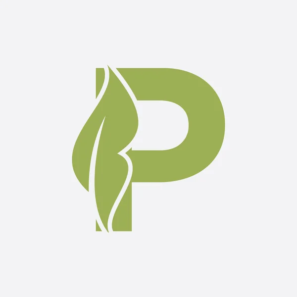 手紙P葉のロゴ エコファームロゴタイプベクターテンプレート 有機的シンボル — ストックベクタ