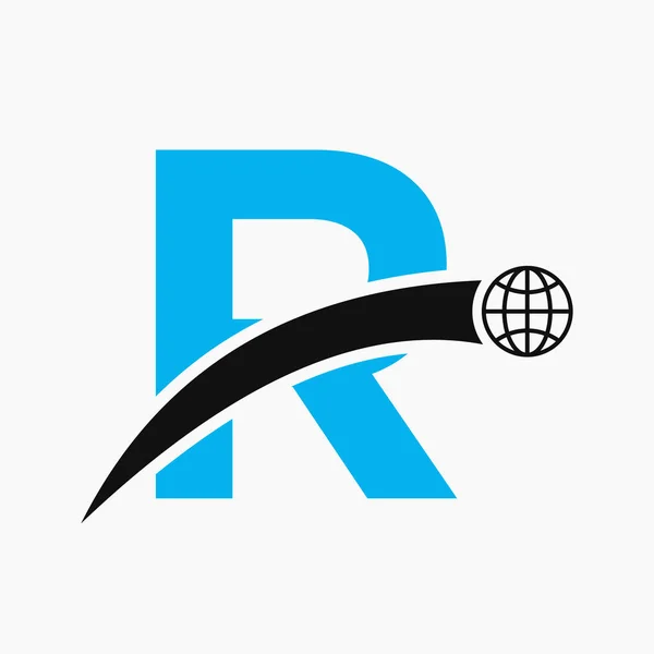世界アイコンベクトルテンプレート付き文字Rロゴコンセプト — ストックベクタ