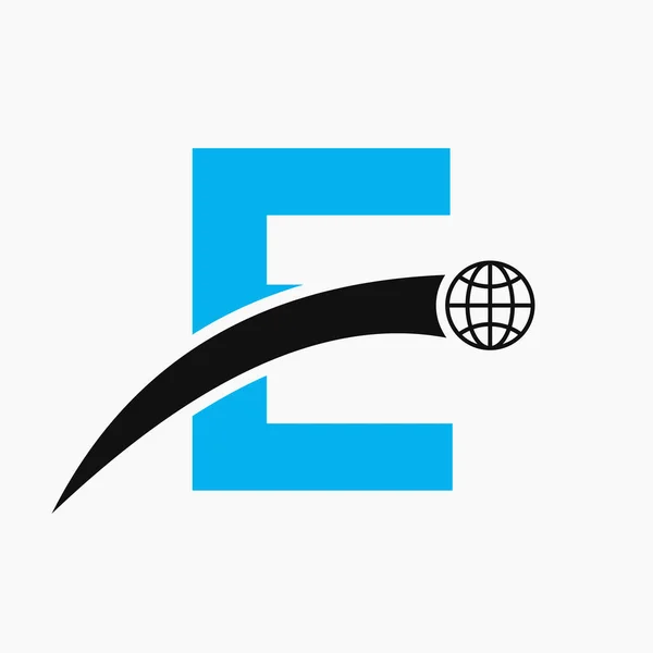 字母E标志概念与全球图标向量模板 — 图库矢量图片