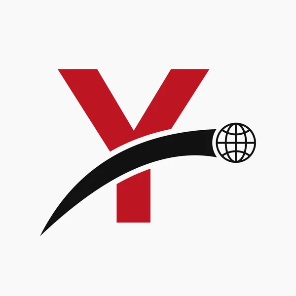 Carta Logo Concept Com Global World Icon Vector Template —  Vetores de Stock