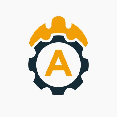 İnşaat Logosu Konsepti ve Gear Simgesi. Mühendislik Mimarı Onarım Logosu