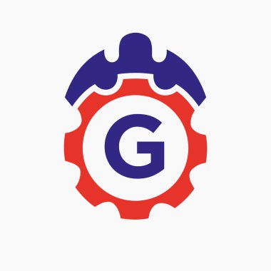 İnşaat Logosu G harfi Gear Simgesi ile. Mühendislik Mimarı Onarım Logosu