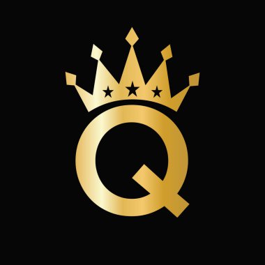 Taç sembollü Q harfi lüks logo. Crown Logotype Şablonu