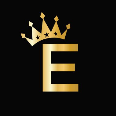 Taç sembollü E harfi lüks logo. Crown Logotype Şablonu