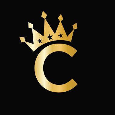 C harfi lüks logo ve kraliyet sembolü. Crown Logotype Şablonu