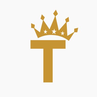 T harfi üzerindeki Crown logosu. Lüks sembol. Crown Logotype Şablonu