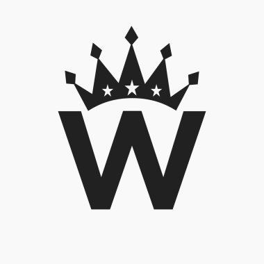 W harfinde Crown logosu, lüks sembol. Crown Logotype Şablonu