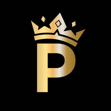 P harfi Crown Logosu. Güzellik, Moda, Yıldız, Zarif, Lüks İşaretler İçin P harfi taşıyıcı şablon üzerine Crown Logosu