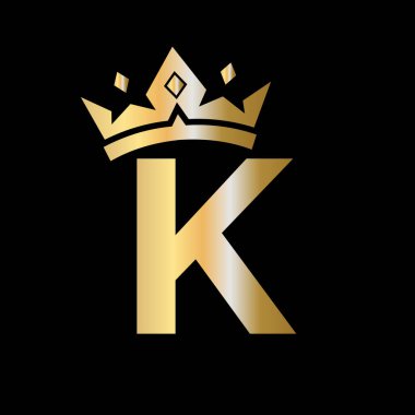 Letter K Crown Logo. Crown Logo on Letter K Vector Template for Beauty, Fashion, Star, Elegant, Luxury Sign
