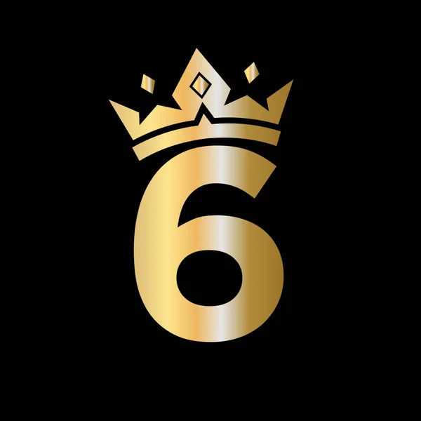 字母6皇冠标志 信件6上的冠冕标志 奢华的标志 — 图库矢量图片