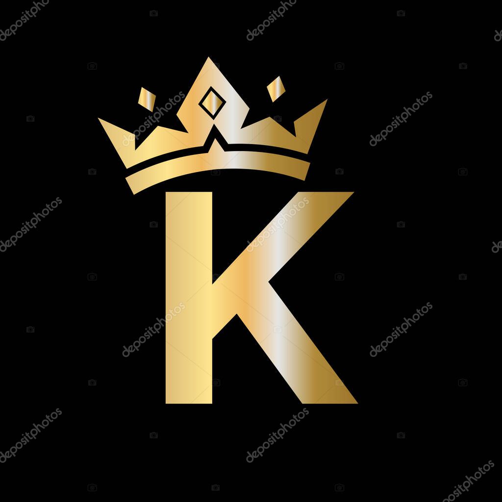 Letter K Crown Logo. Crown Logo on Letter K Vector Template for Beauty, Fashion, Star, Elegant, Luxury Sign