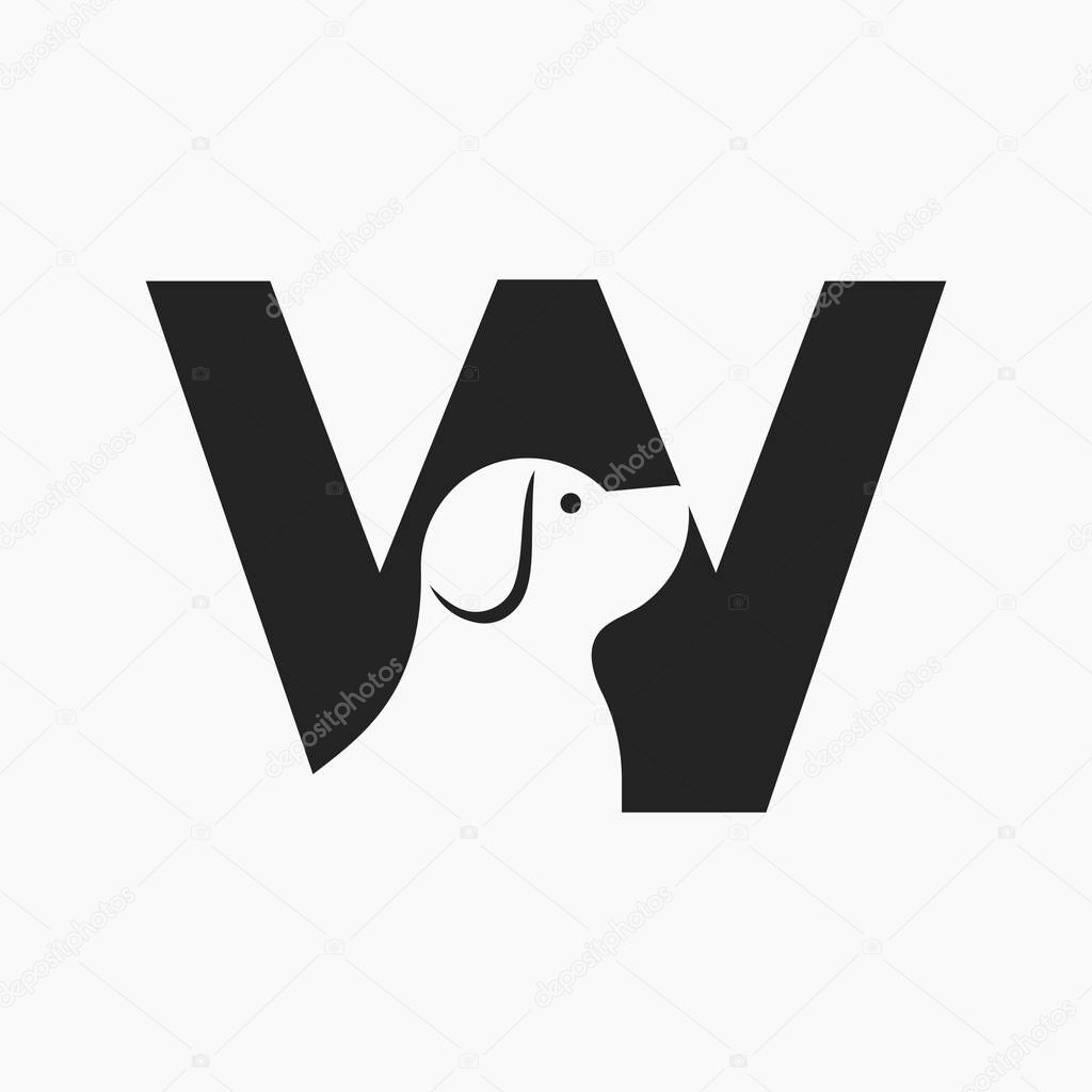 Letter W Pet Logo Design. Dog Logo Symbol Vector Template. Dog On Alphabet