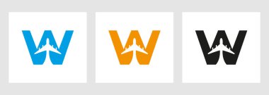 W harfi üzerinde tropik seyahat logosu. Uçak Uçuş Sembol Şablonu