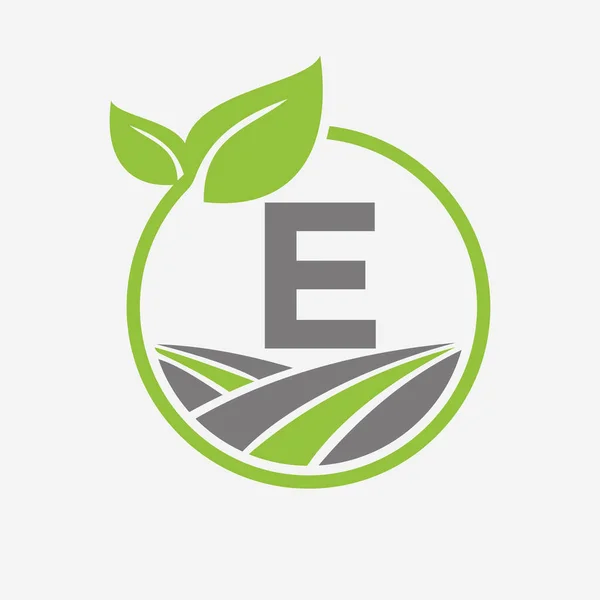 Logo Agriculture Sur Lettre Avec Symbole Feuille Champ Modèle Symbole — Image vectorielle
