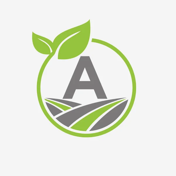 Logo Agriculture Sur Lettre Avec Symbole Feuille Champ Modèle Symbole — Image vectorielle