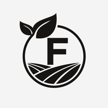 F harfi tarım logosu. Tarım Logotype Sembol Şablonu