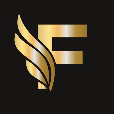 F Kanadı Logosu Taşımacılık Sembolü Tasarımı. Wing Logotype Şablonu