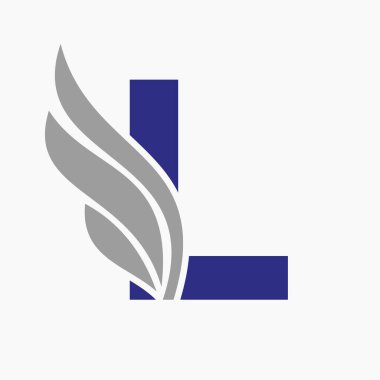 Yük ve Ulaşım Sembolü için L Kanadı Logo Tasarımı. Wing Logotype Şablonu