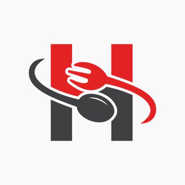 H harfi restoran logosu çatal ve kaşık simgesi ile birleştirildi