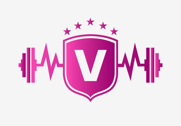 Letter Gym Fitness Logo Design Concept Met Barbell Shield Start — Stockvector