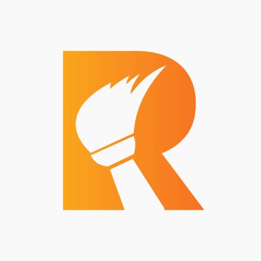 Tertemiz Fırça Simgesi ile Harf R Temizleme Logosu. Hizmetçi Hizmetleri Sembolü