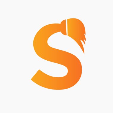 S Harfi Temizlik Logosu. Temiz Fırça Simgesi ile. Hizmetçi Hizmetleri Sembolü