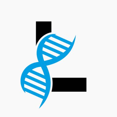 DNA hücre simgesi içeren L harfi DNA logosu tasarımı. Sağlık Hizmetleri Sembolü