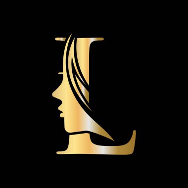 L Harfi Güzellik Logosu Kadın Yüzü Simge Vektör Şablonu