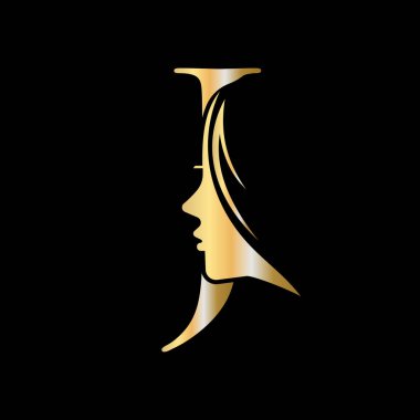 Harf J Güzellik Logosu Kadın Yüzü Simge Vektör Şablonu