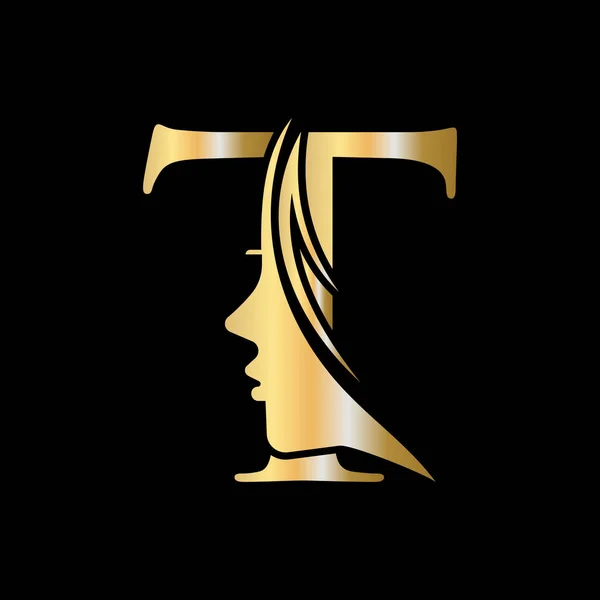 Brev Skönhet Spa Logotyp Koncept Med Kvinna Ansikte Ikonen Vektor — Stock vektor