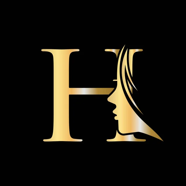 Harfi Güzellik Logosu Kadın Yüzü Simge Vektör Şablonu — Stok Vektör