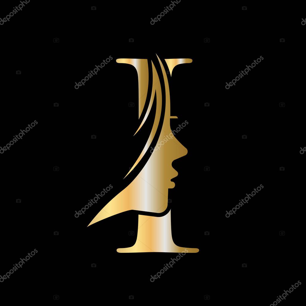 Letter I Beauty Spa Logo Concept With Woman Face Icon Vector Template