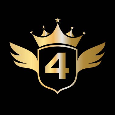 Kanat, Kalkan ve Crown Icon 'lu 4. harf ulaşım logosu. Kalkan Sembolünde Kanat Logosu
