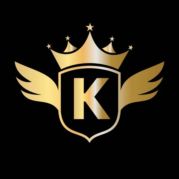 Kanat Kalkan Crown Icon Harfi Taşıma Logosu Kalkan Sembolünde Kanat — Stok Vektör
