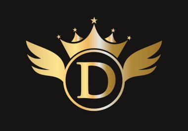 D Kanadı Logosu Crown Simge Vektör Şablonu ile. Kanat Sembolü