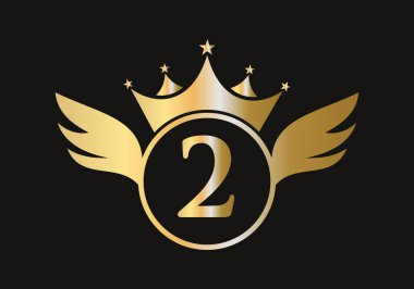 Crown Simge Vektör Şablonu ile 2. Kanat Logosu. Kanat Sembolü