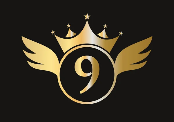 Brief Wing Logo Concept Met Crown Icon Vector Template Vleugelsymbool — Stockvector