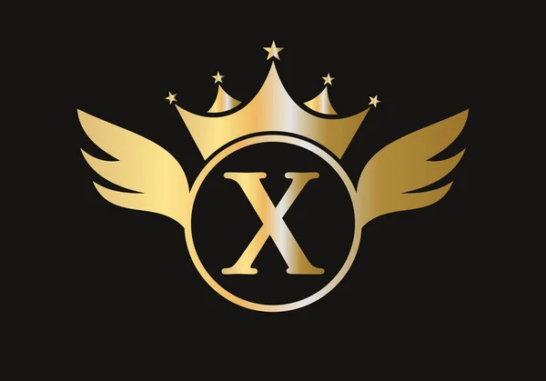Lettera Wing Logo Concept Crown Icon Vector Template Simbolo Dell — Vettoriale Stock