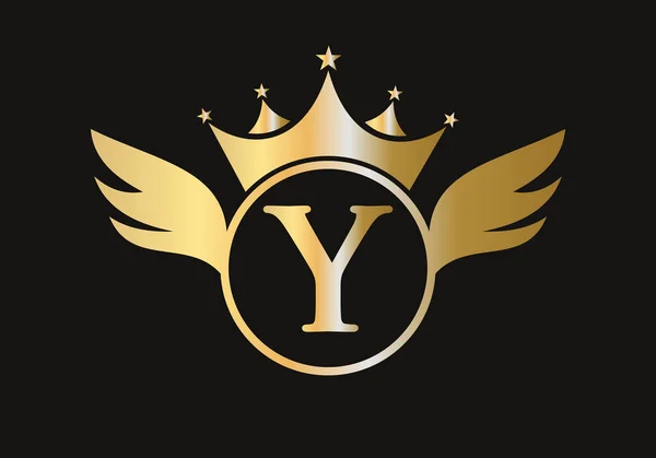 Buchstabe Flügel Logo Konzept Mit Crown Icon Vector Template Flügelsymbol — Stockvektor