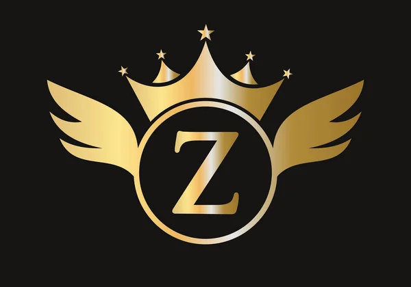 Carta Wing Logo Concept Com Crown Icon Vector Template Símbolo —  Vetores de Stock