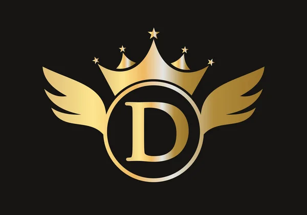 Концепція Логотипу Літери Крила Іконою Корони Векторний Шаблон Символ Крила Стокова Ілюстрація